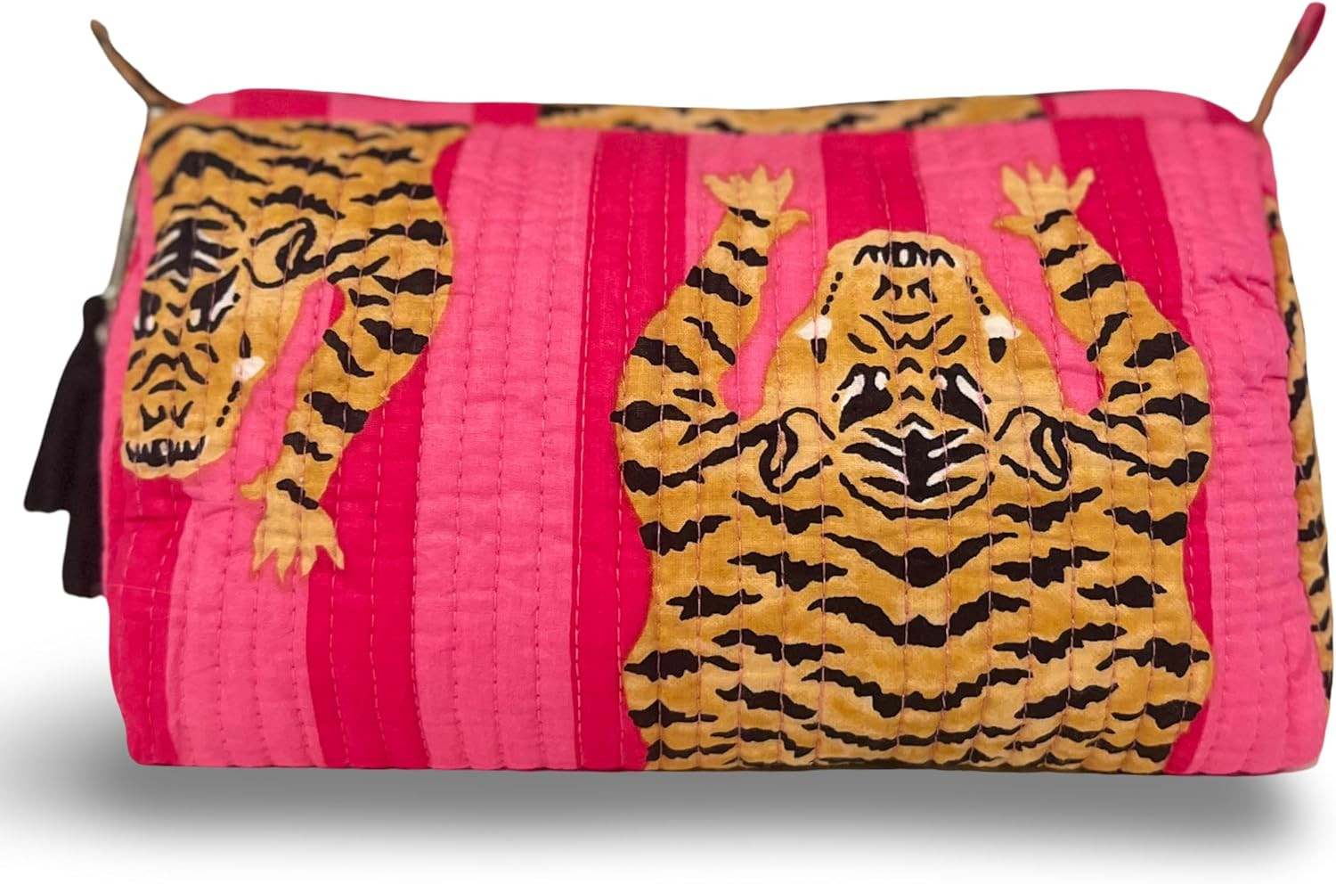 Block Print Designer Toiletry Bag & Makeup Case - Boho Floral Quilted Pouch for Cosmetics, Skinca... | Amazon (US)