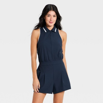 Women's Sleeveless Knit Pleated Romper - All In Motion™ Navy Blue S | Target