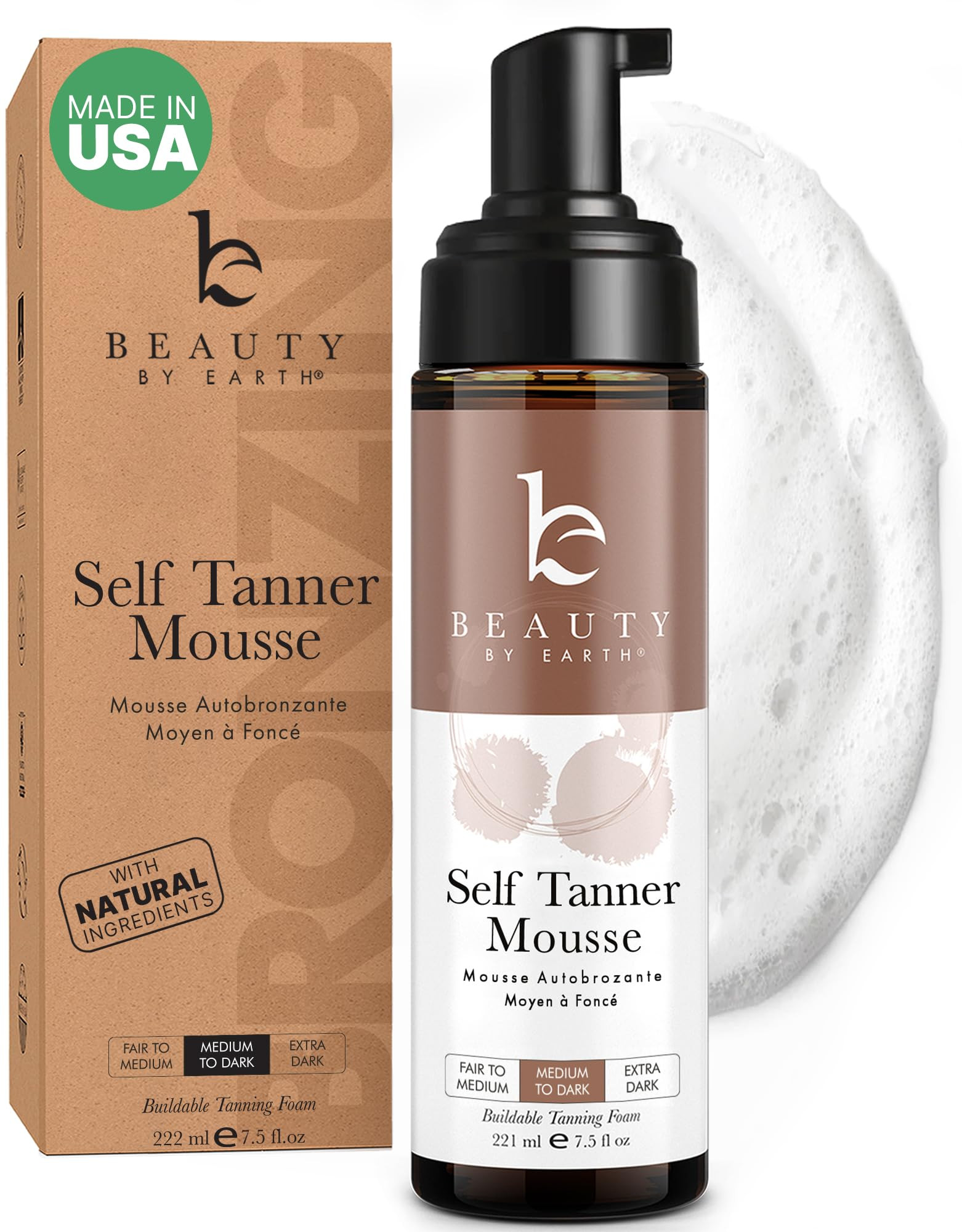 Self Tanner Mousse - USA Made with Natural & Organic Ingredients, Self Tanning Mousse for Dark Fa... | Amazon (US)