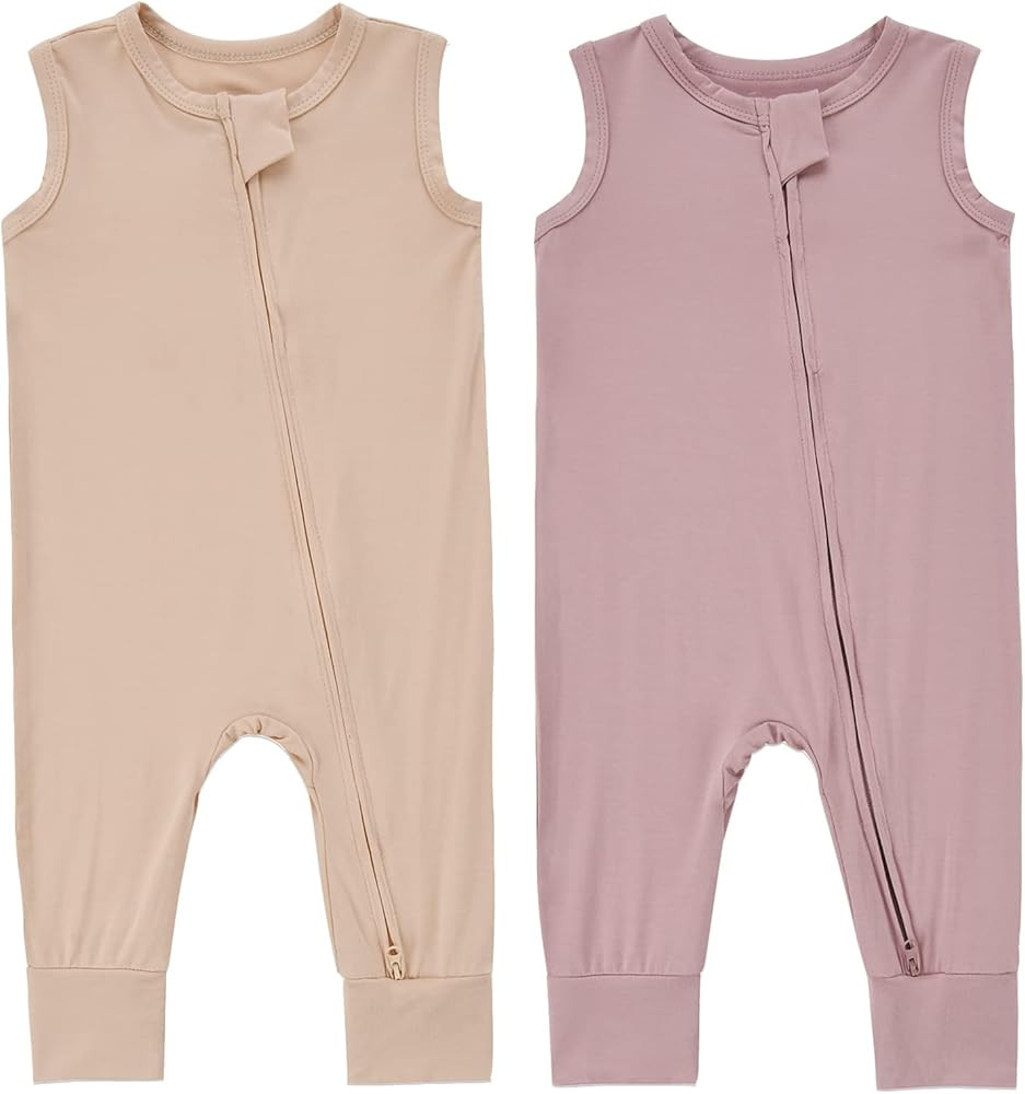 Baby Sleeveless Romper Bamboo 2-Way Zipper 2pcs Toddler Summer Jumpsuit Outfits Infant Footless P... | Amazon (US)