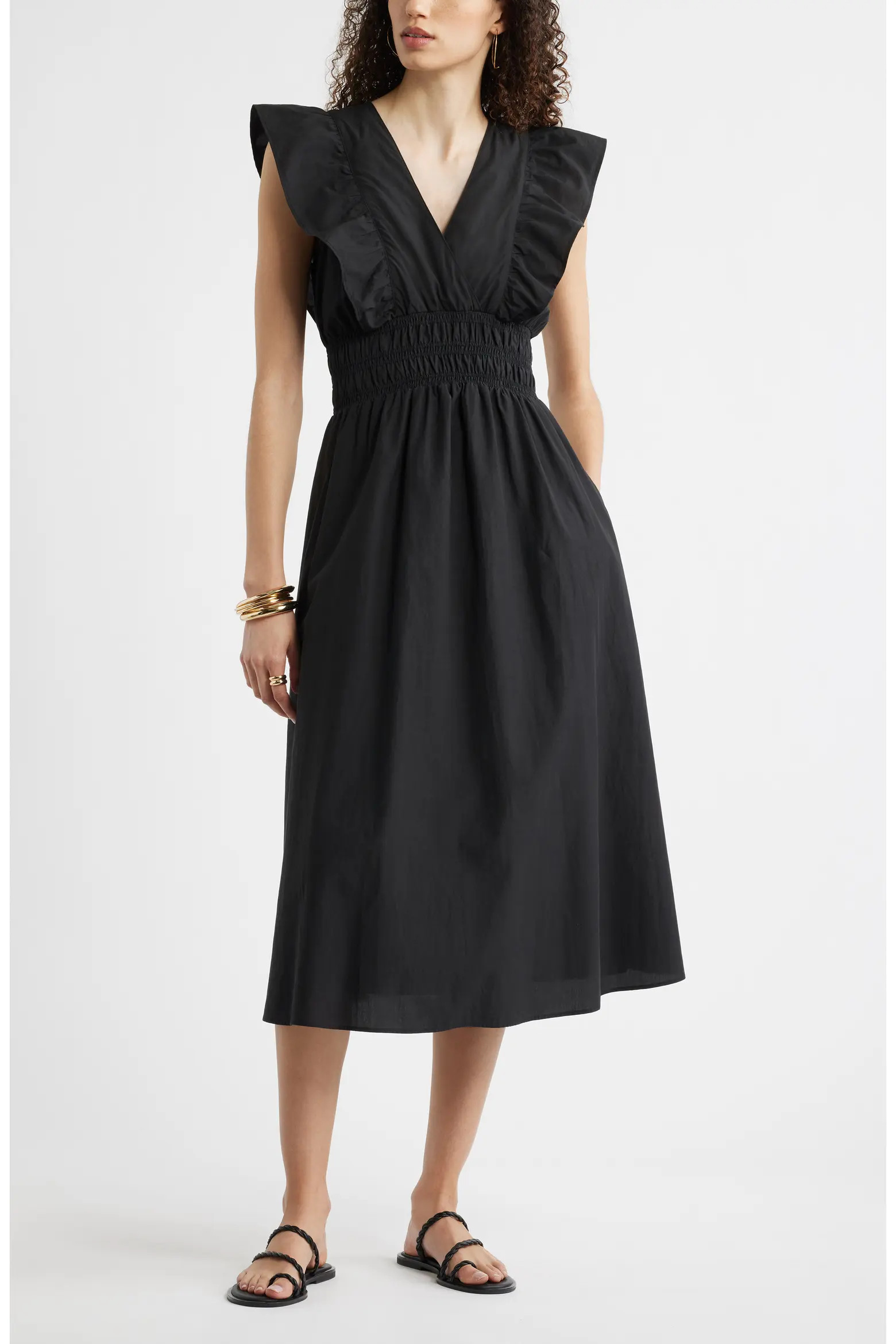 Flutter Sleeve Smocked Waist Midi Dress (Women) | Nordstrom | Nordstrom