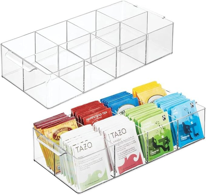 mDesign Plastic Condiment Organizer and Tea Bag Holder - 8-Compartment Kitchen Pantry/Countertop ... | Amazon (US)