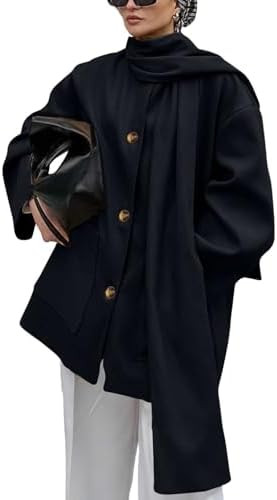 chouyatou Women's Casual Single Breasted Wool Coat with Scarf Office Work Wool Blend Trench Pea C... | Amazon (US)
