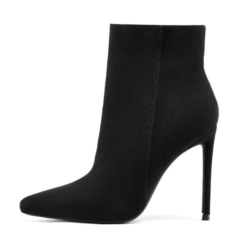GENSHUO Ankle Boots Pointed Toe Booties for women Stiletto High Heels Short Boots Faux Suede Black Size 9.5 | Amazon (US)