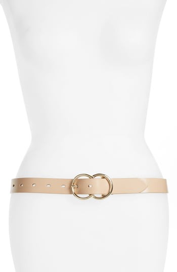 Women's Halogen Double Ring Leather Belt, Size Small - Clay Beige | Nordstrom