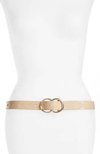 Women's Halogen Double Ring Leather Belt, Size Medium - Clay Beige | Nordstrom