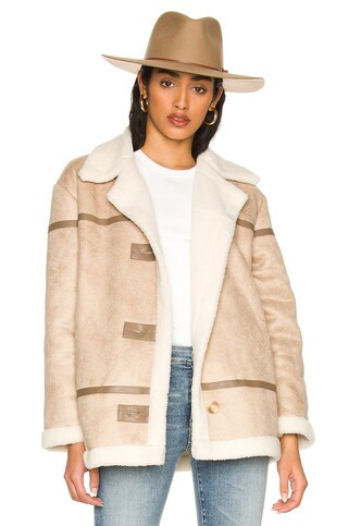 Line & Dot Kinsley Faux Shearling Coat in Taupe from Revolve.com | Revolve Clothing (Global)