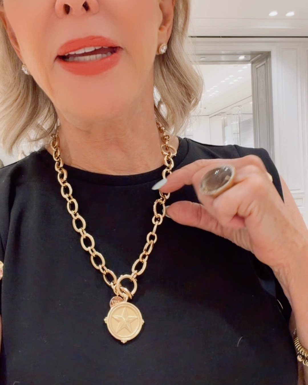 Lariat Multi-Style Chunky Link Chain by Jane Win not Brinker Eliza
So many options, especially when it comes to layering up a neckmess. This version of their best-selling Chunky Link Chain can be worn in multiple styles and lengths - whatever you are feeling for the day! Need the 411 on how to style this chain? Check out our blog for more information.
Texas Original pendant coin… this coin with the Lonestar as the focal point with a flip of the coin to the bluebonnet surrounded by this massive sunny state.

#LTKOver40 #LTKootd #LTKWorkwear