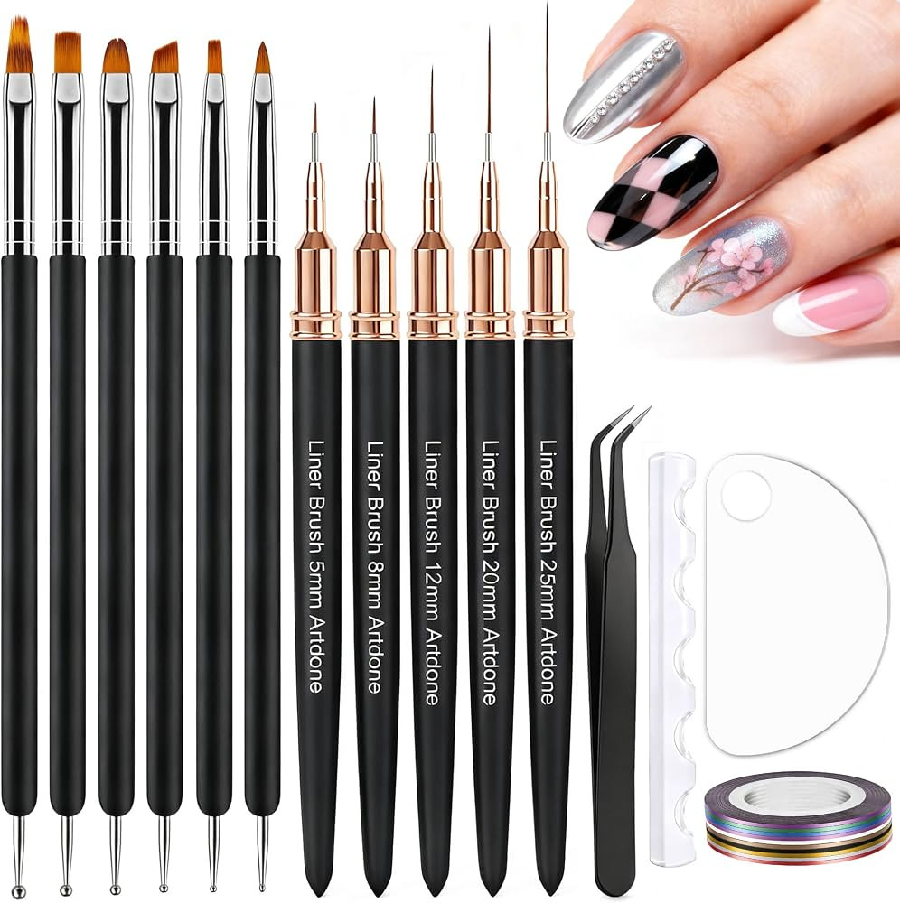 Artdone Nail Striping Tape Lines Kit With Nail Art Pens Liner Brushes | Amazon (US)