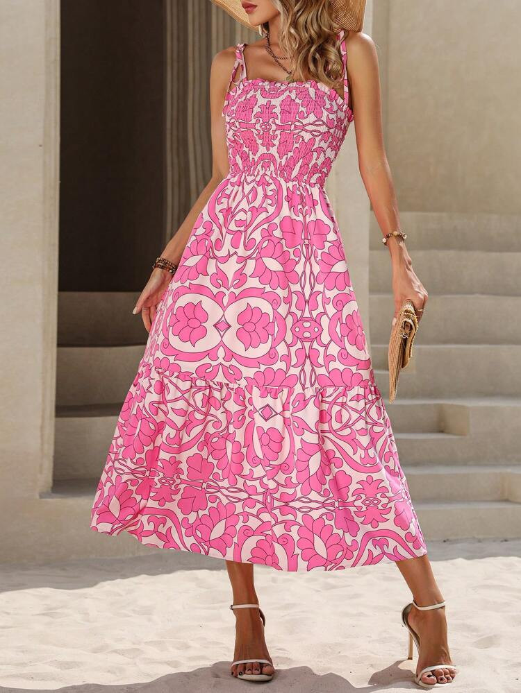 Floral Print Tie Shoulder Layered Hem Cami Dress | SHEIN