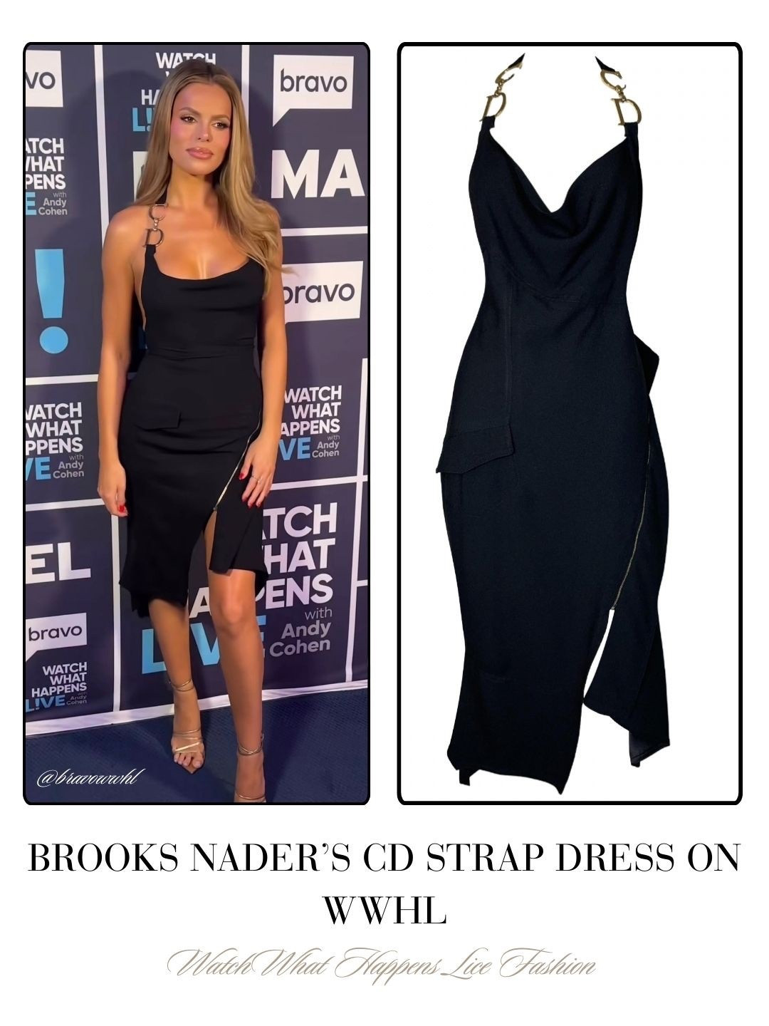 Brooks Nader’s CD Strap Dress on WWHL 📸 = @bravowwhl