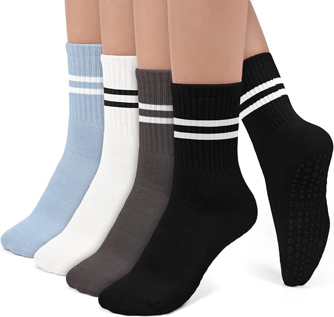 Pilates Socks with Grips for Women, Non-Slip Yoga Athletic Socks for Barre Ballet Barefoot Workou... | Amazon (US)