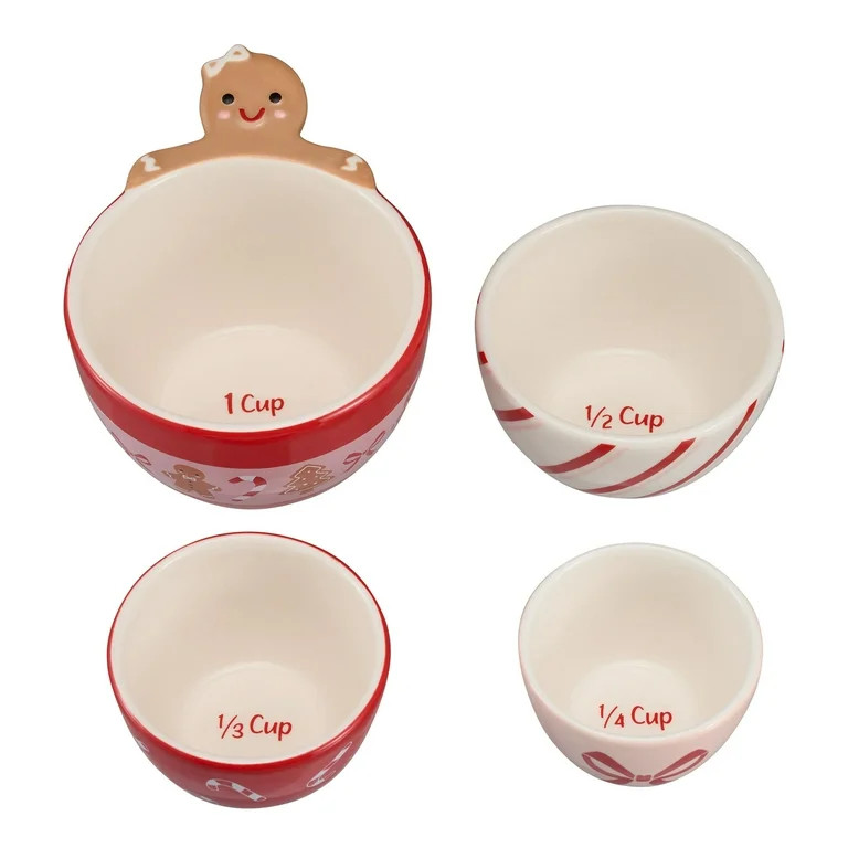 Holiday Time 4-Piece Stripes & Gingerbread Glazed Stoneware Measuring Cup Set, Multicolor | Walmart (US)