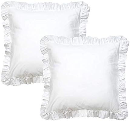 European Pillow Shams Set of 2 White - Edge ruffle 700 Thread Count White Euro Pillow Shams Europ... | Amazon (US)