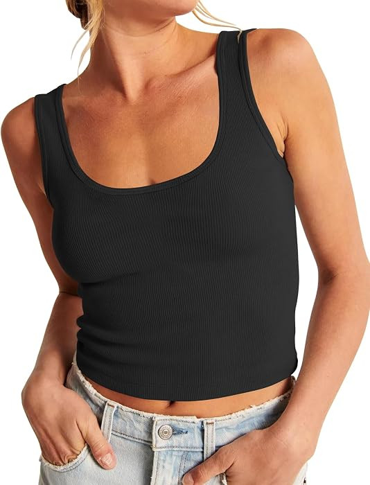 Artfish Women's Scoop Neck Sleeveless Knit Ribbed Fitted Casual Crop Tank Top | Amazon (US)