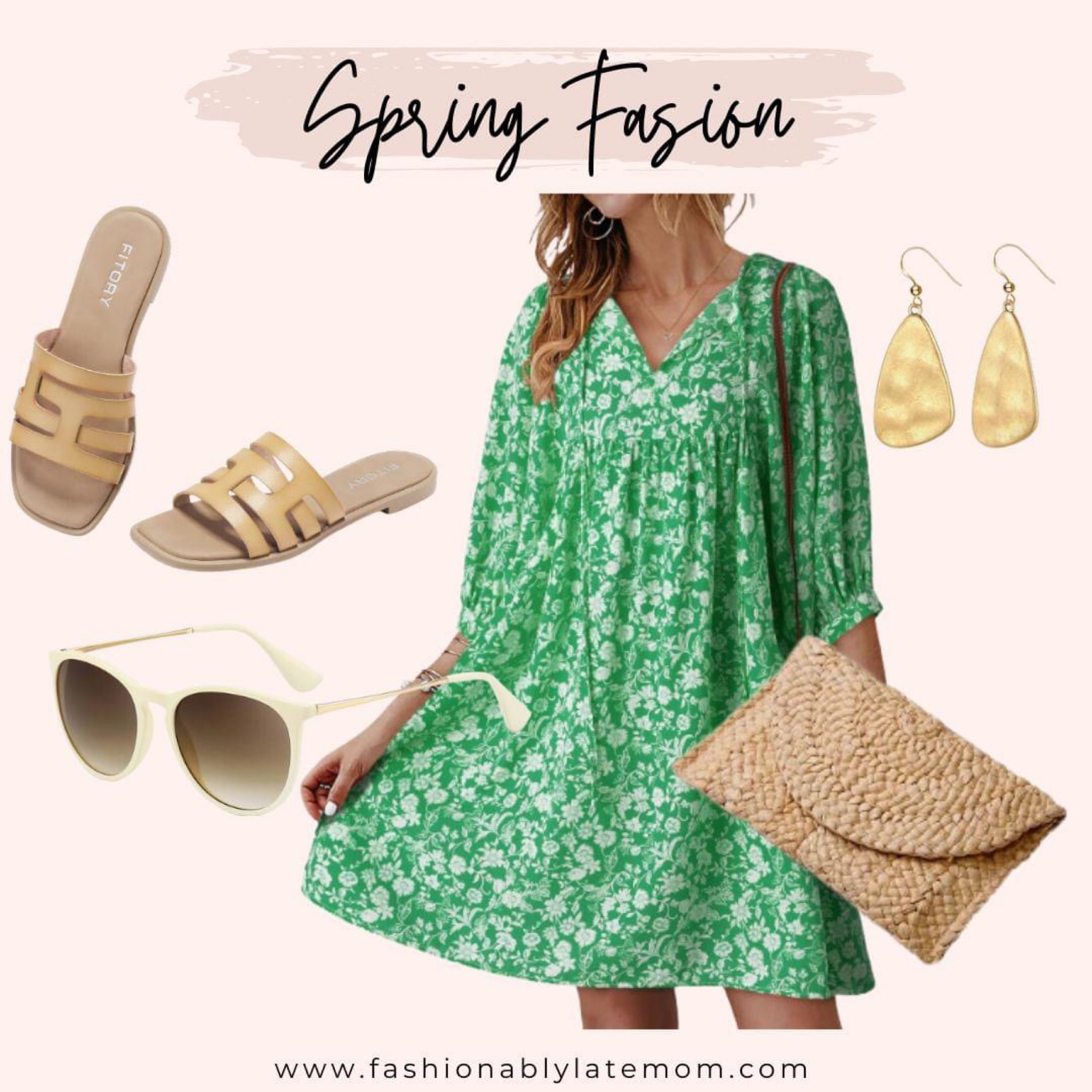Spring fashion! 
Fashionablylatemom 
Sandals 
Sunglasses 
Dress 

#LTKshoecrush #LTKstyletip