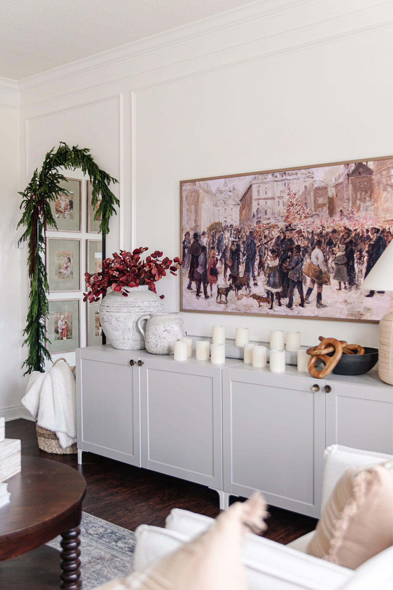 Cozy christmas decor, christmas living room, 2022 samsung frame tv, winter tv art, christmas tv artwork, arched mirror with norfolk pine garland, christmas garland on mirror

#LTKhome #LTKunder100 #LTKHoliday