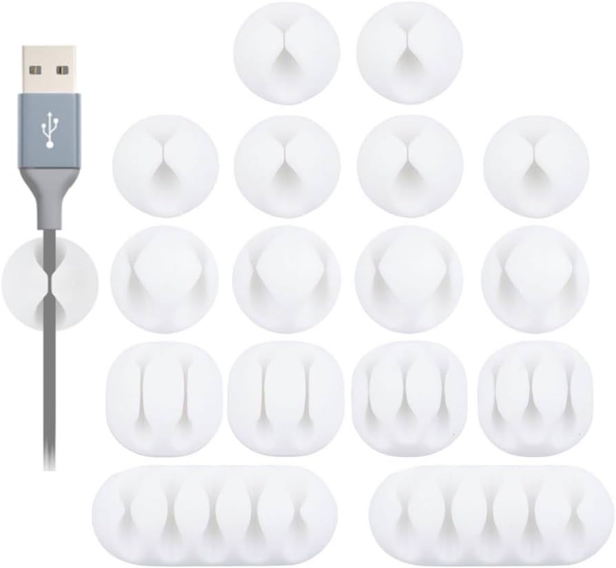 OHill Desk Cable Management Cord Organizer, 16 Pack White Self Adhesive Cord Holder Cable Clips, ... | Amazon (US)