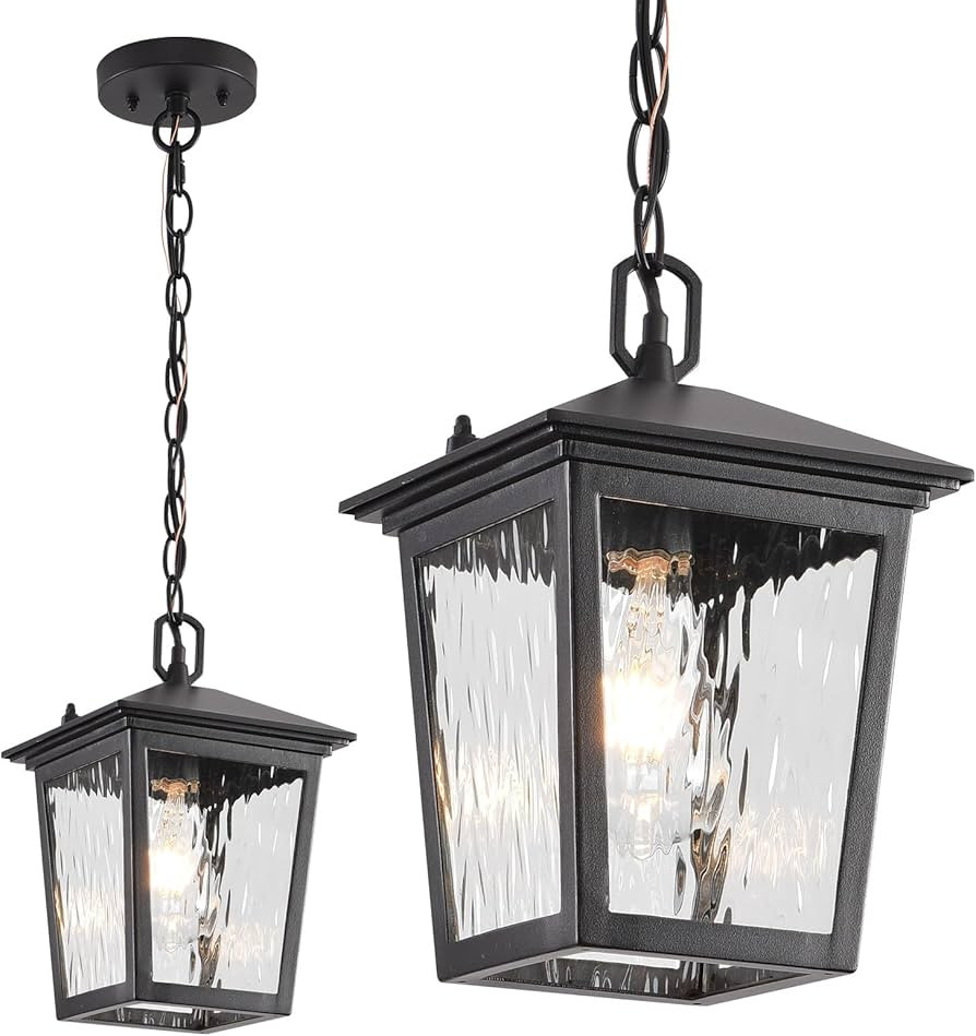 Outdoor Pendant Light, Black Outdoor Porch Light fixtures with Anti-Rust, Exterior Hanging Lanter... | Amazon (US)