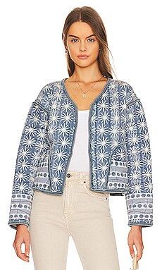 Free People Kara Quilted Cardi Jacket in Pacific Combo from Revolve.com | Revolve Clothing (Global)