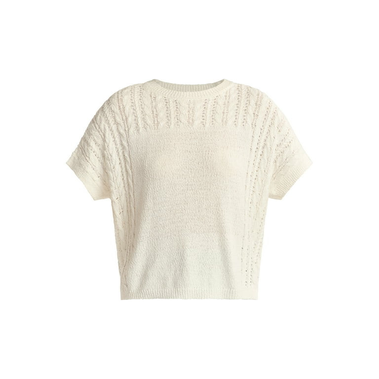 Time and Tru Women's Mixed Knit Sweater with Short Sleeves, Lightweight, Sizes XS-XXXL - Walmart.... | Walmart (US)