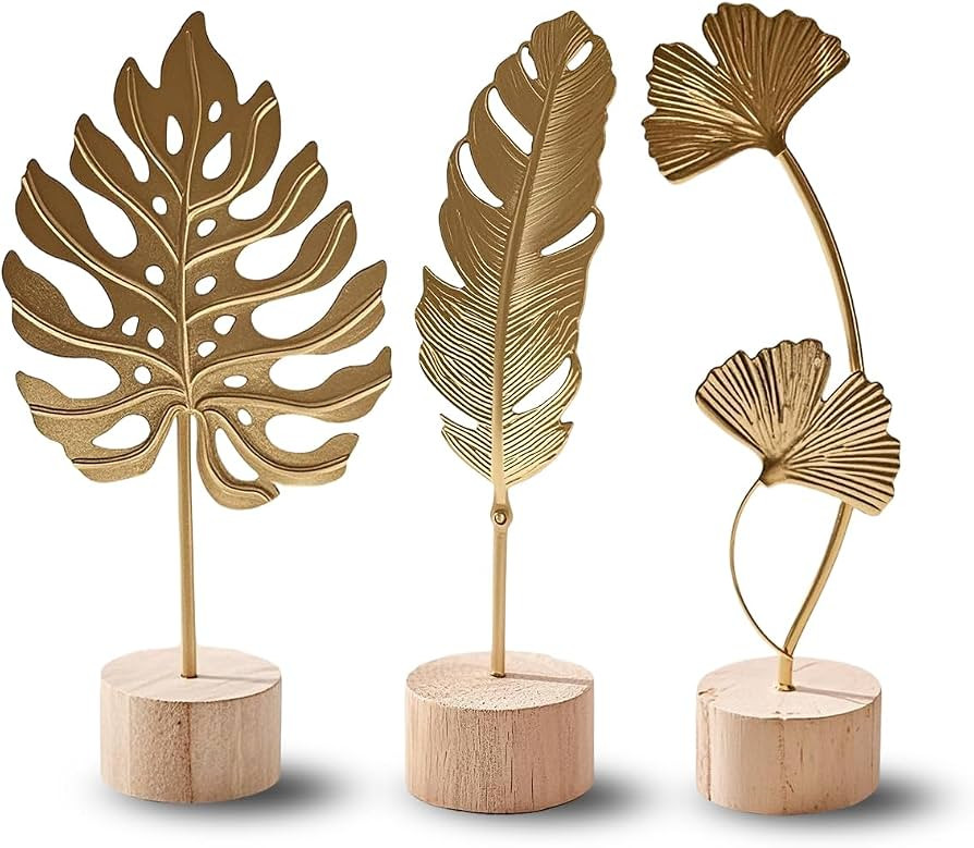 Gold Leaf Home Decor Set - Metal Leaves Statues, Modern Artistic Sculptures for Living Room, Offi... | Amazon (US)
