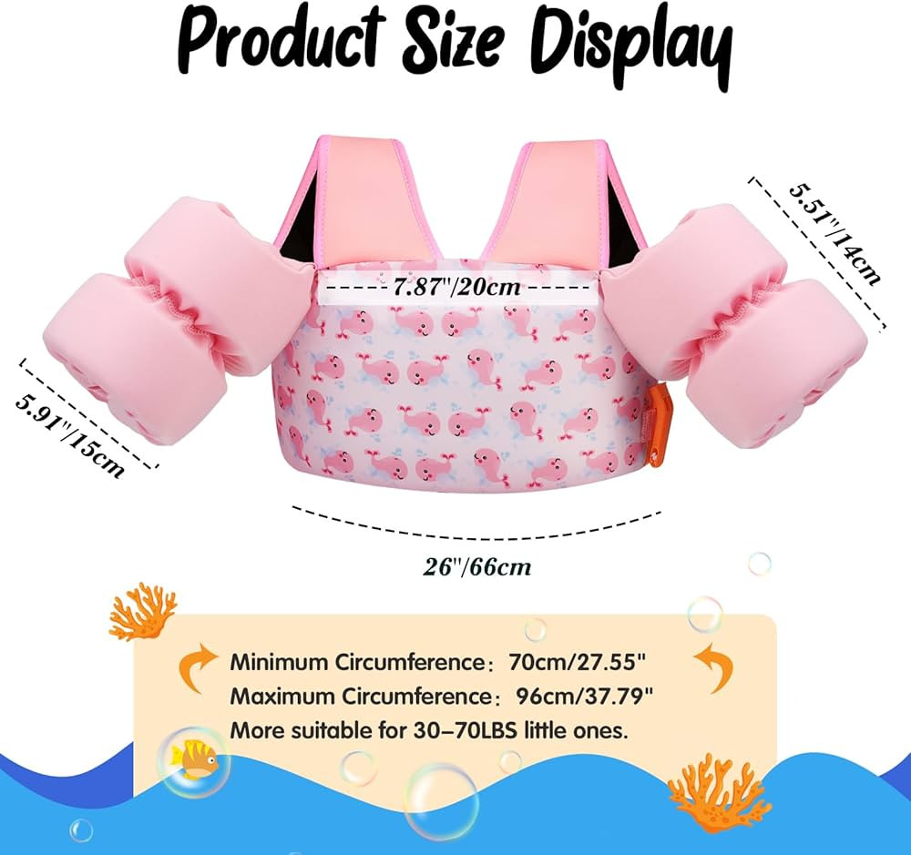 MoKo Toddler Swim Vest for Kids, 20-66 lbs, Arm Floaties with Adjustable Straps, Nylon Material, ... | Amazon (US)