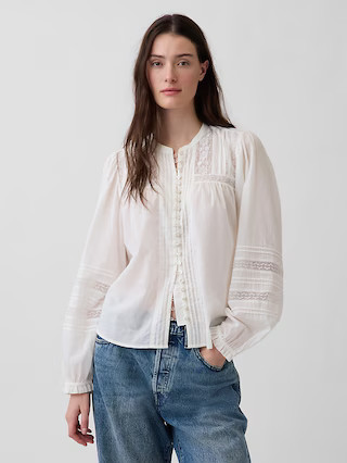Lace-Trim Pintuck Top | Gap (US)