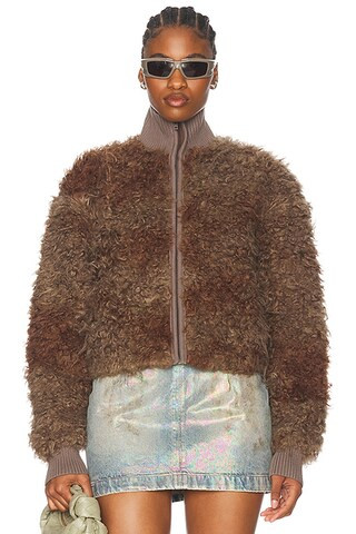 Acne Studios Freya Faux Fur Jacket in Mud Brown | FWRD | FWRD 