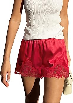 LOMON Women Satin Silk Lace Shorts Y2k Mini Shorts Coquette Lounge Half Slip Pj Bottoms 2026 | Amazon (US)