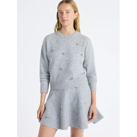 Free Assembly Women's Embellished Mock Neck Sweater with Long Sleeves, Sizes XS-4X | Walmart (US)