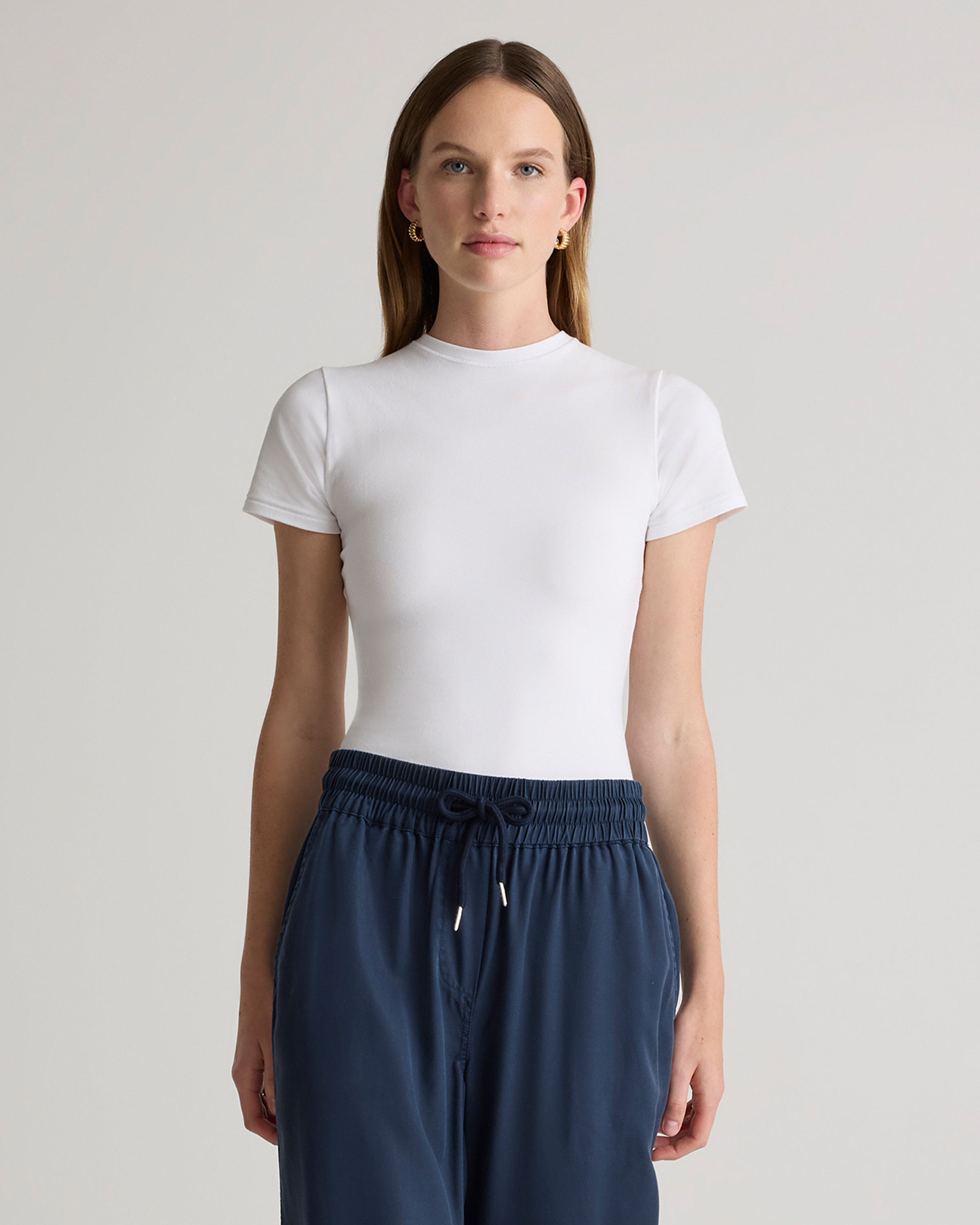 Quince | Women's Stretch Cotton Jersey Fitted T-Shirt in Soft White, Size Large, Organic Cotton | Quince