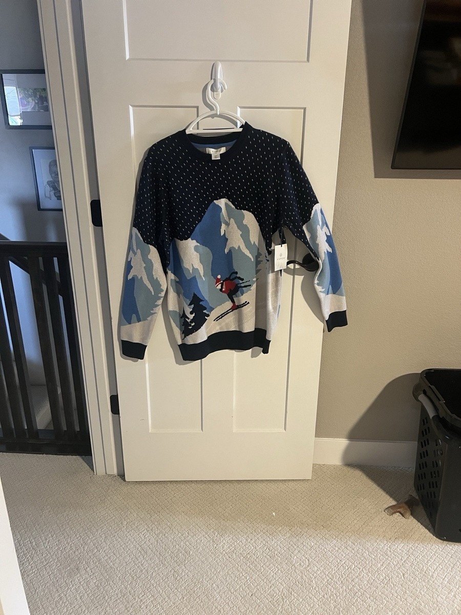 ASPEN Men's Ski Mountain Graphic Knit Sweater Navy Blue Crew Neck Size L | eBay US