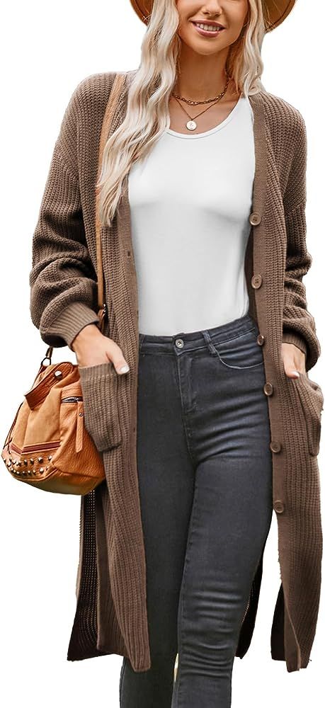 GRACE KARIN Duster Cardigans for Women Long Sleeve Split Long Cardigans Open Front Maxi Sweater Coat | Amazon (US)