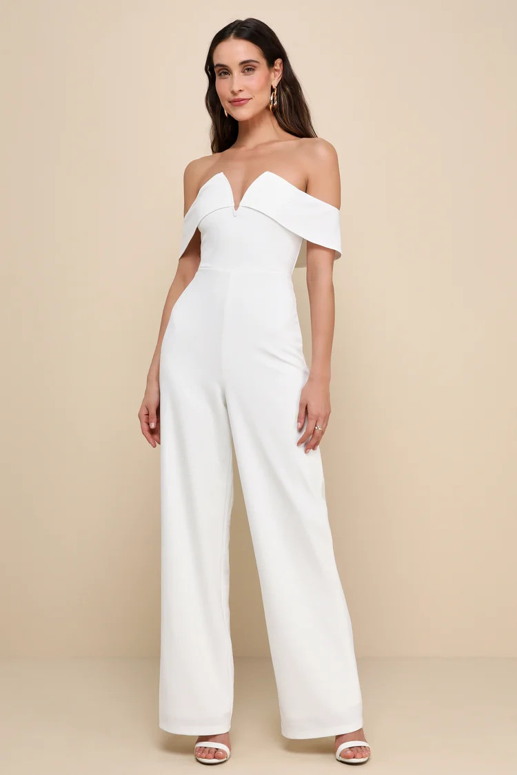 My Favorite Night Ivory Off-the-Shoulder Jumpsuit | Lulus
