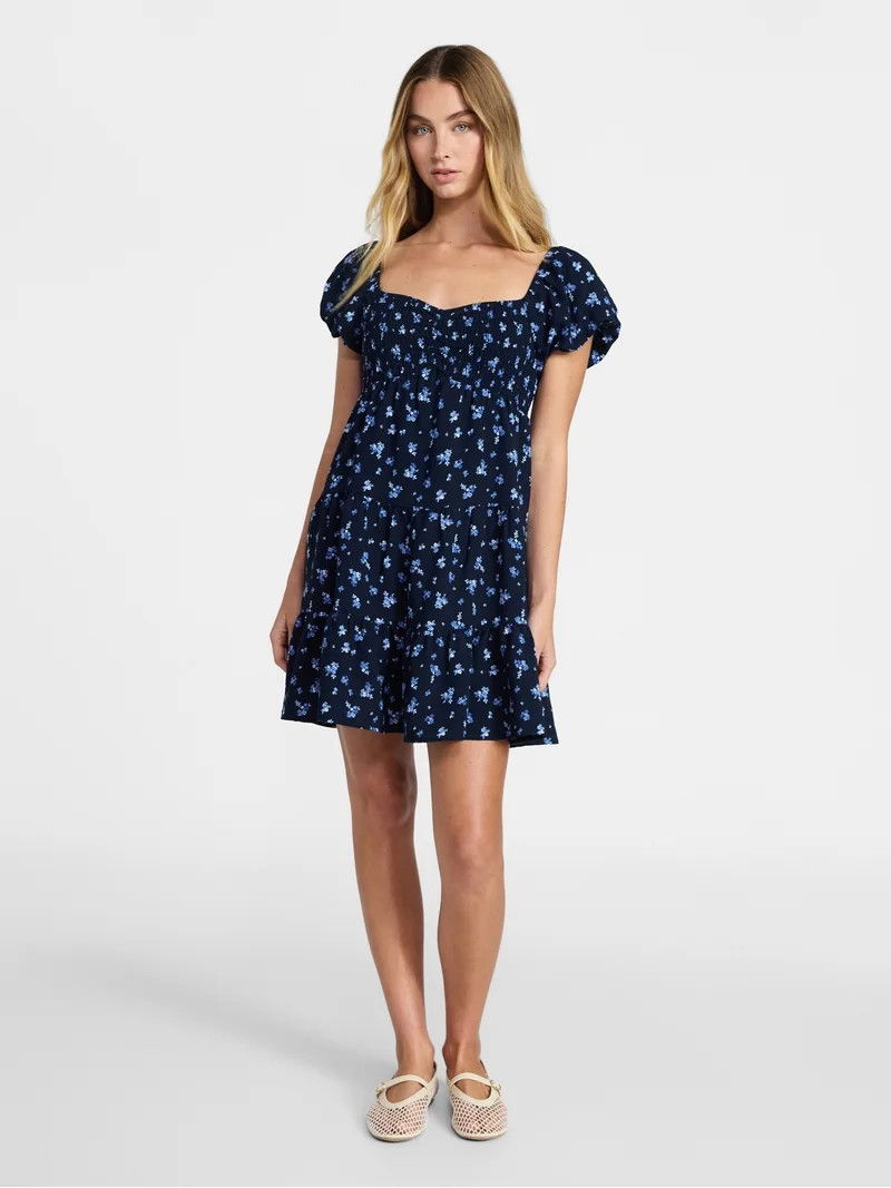 No Boundaries Bubble Sleeve Babydoll Dress, Women’s XXS-XXL | Walmart (US)