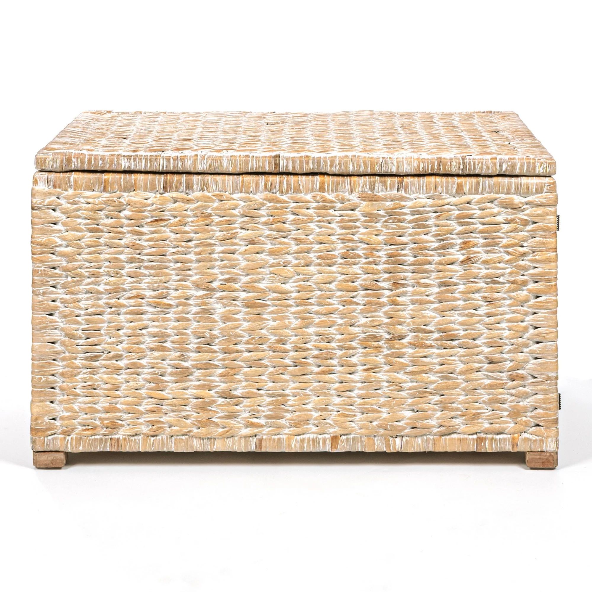 Anada 30" Handwoven Wicker Weave Storage Trunk, White Wash | Walmart (US)