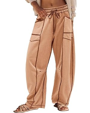 Panadila Womens Barrel Pants Drawstring Wide Leg Sweatpants Baggy Summer Lounge Pants Casual Beac... | Amazon (US)