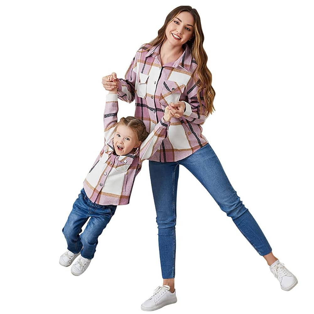 Mommy and me Matching Outfits Plaid Flannel Shirts Long Sleeve Lapel Autumn Casual Mom Daughter F... | Amazon (US)