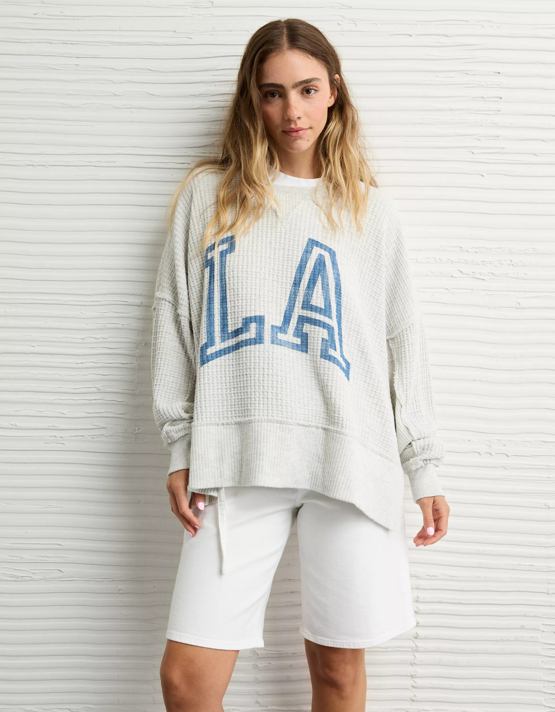 AE Big Hug Crew Neck Waffle Sweatshirt | American Eagle Outfitters (US & CA)