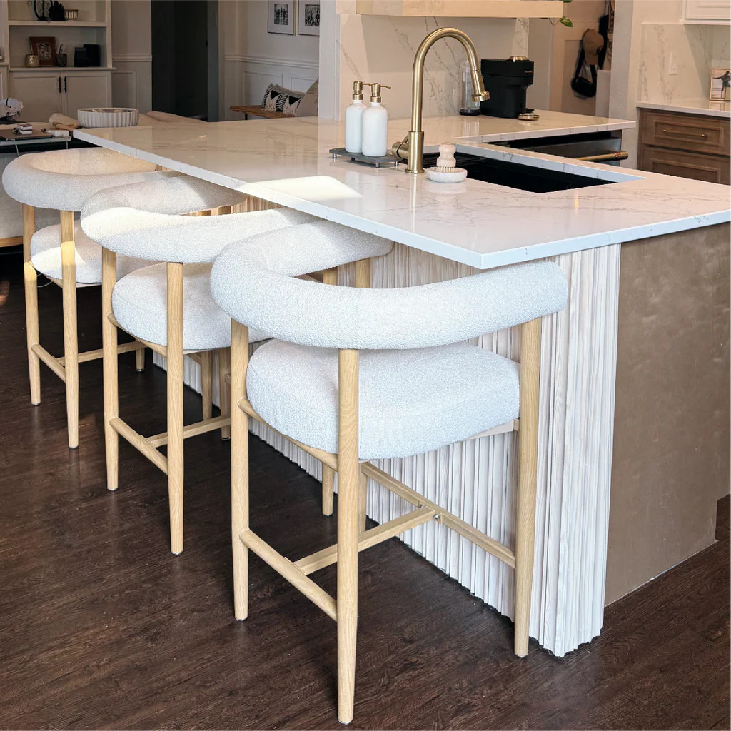 Melbourne 24" Boucle Counter Stool with Arms (Set of 3) | Pop Maison