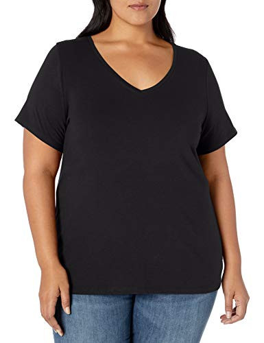 Amazon Essentials Women's Plus Size Short-Sleeve V-Neck T-Shirt, Black, 6X | Amazon (US)