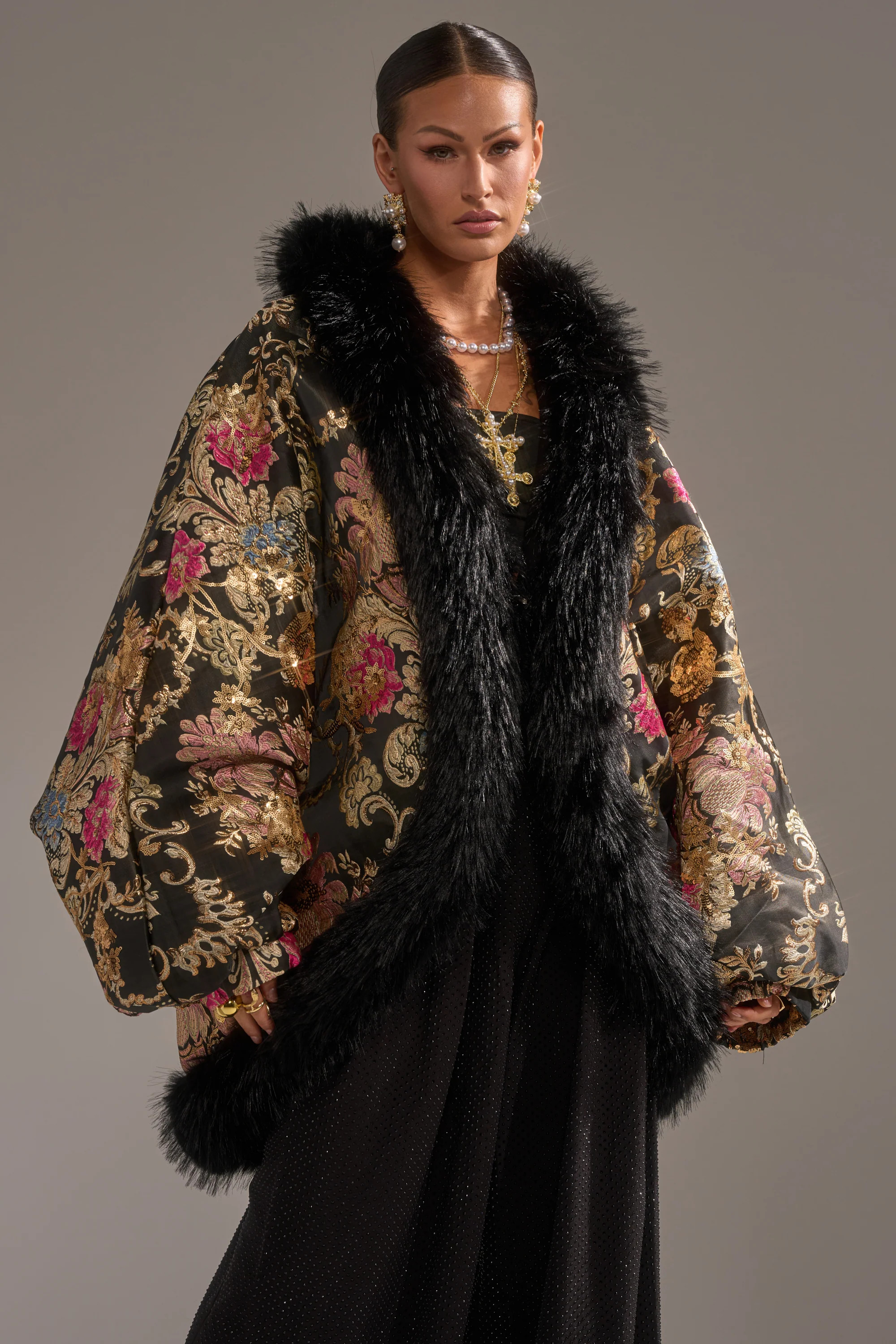 LOLA COCOON COAT IN BROCADE | AKIRA