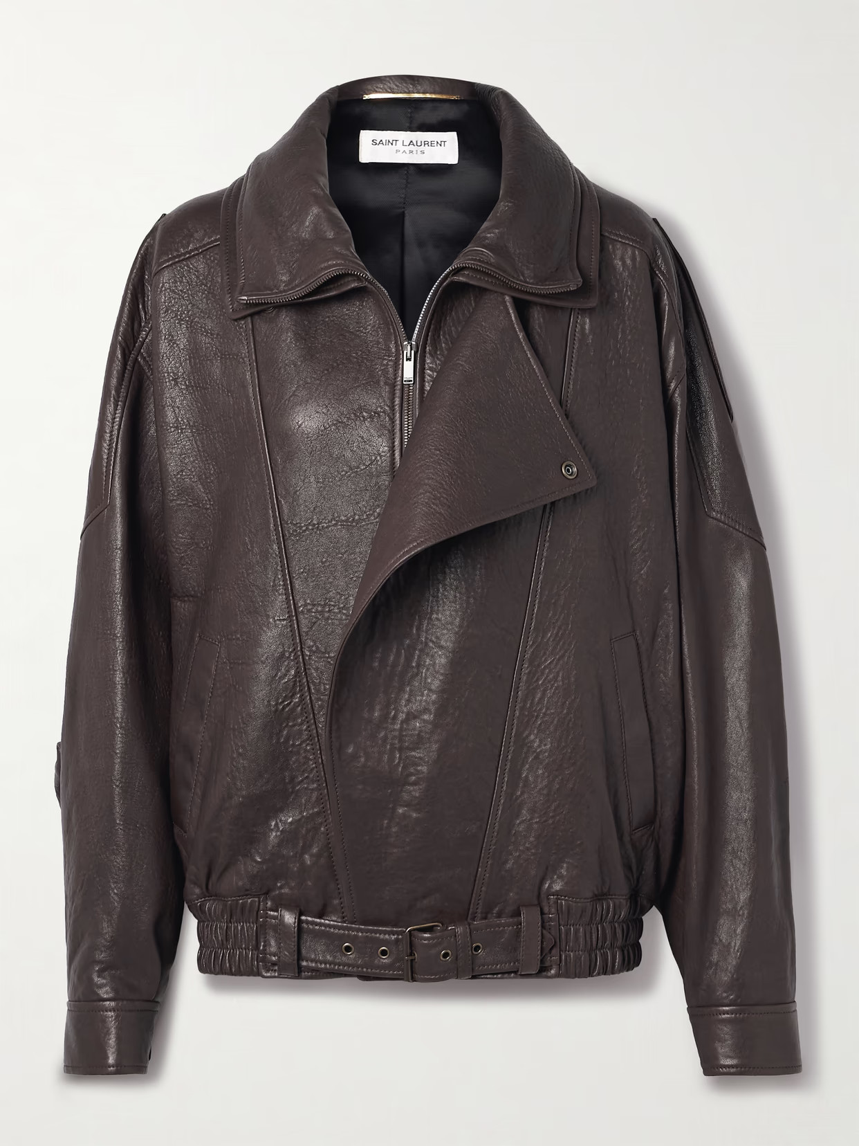 SAINT LAURENT - Oversized Textured-leather Jacket - Brown | NET-A-PORTER (US)
