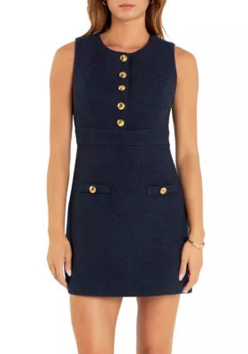 ENGLISH FACTORY Women's Gold Button Poiinted Tweed Dress | Belk