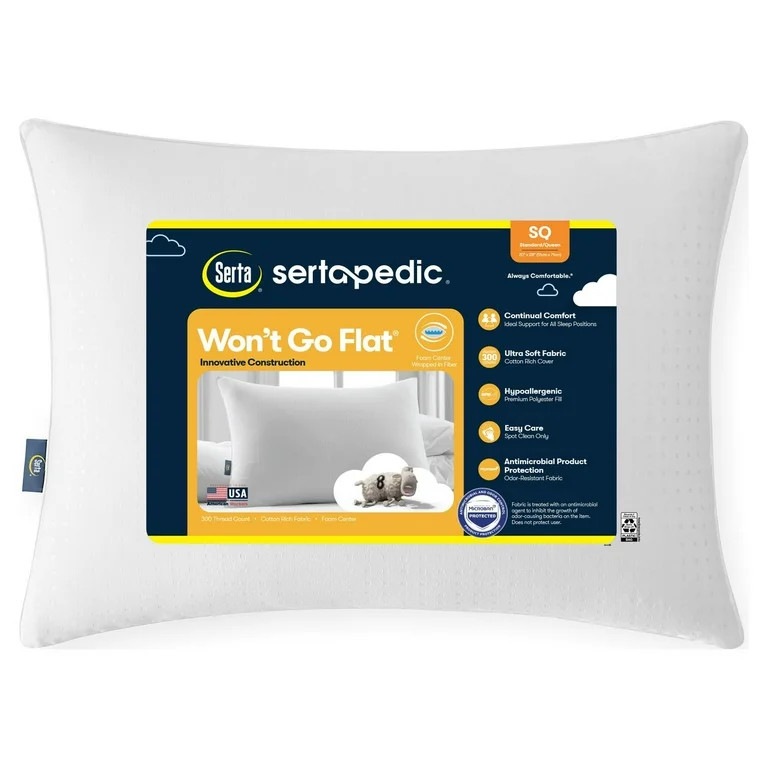 Sertapedic Won't Go Flat Bed Pillow, Standard/Queen | Walmart (US)
