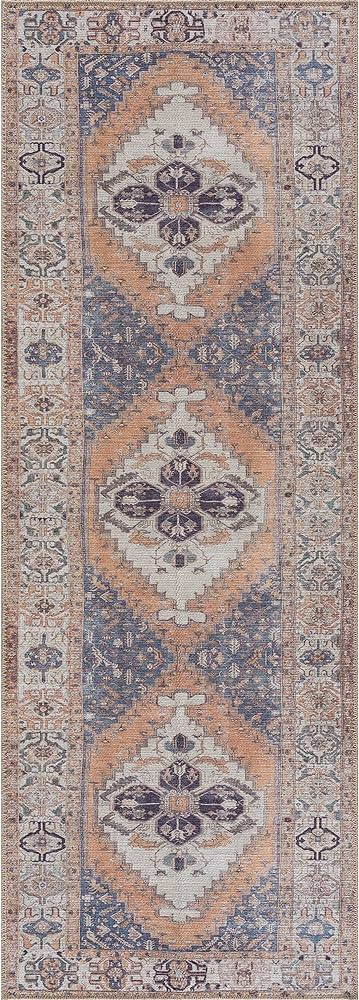 Bloom Rugs Washable 10 Feet Runner - Orange/Blue Beige, Distressed Runner for Entryways, Hallways... | Amazon (US)