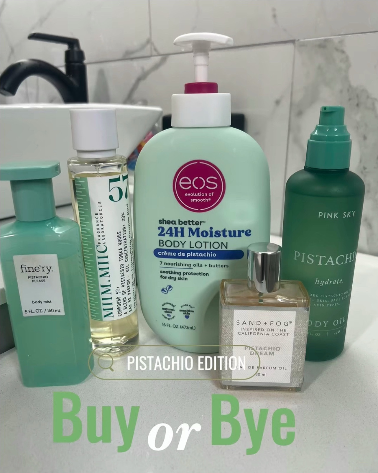 The Crème de Pistachio by EOS just came in the mail, so l haven't had a full day to give my honest opinion. But everything else can get it!
The only one that has BYE is the Pink Sky brand pistachio body oil. It's great for when you’re damp coming right out the shower but the scent seems non existent to me.
If you've tried these before and you liked them or not, let me know in the comments below.

#LTKFindsUnder50 #LTKSeasonal #LTKBeauty