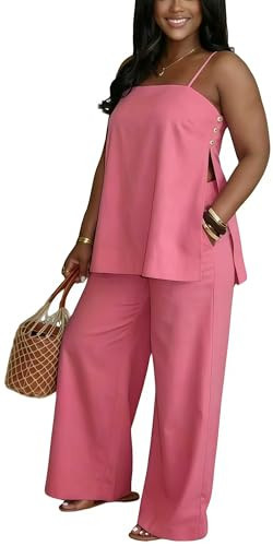 Pink Sets Women 2 Piece Outfits Sleeveless Tops Long Pants Set Club Outfits for Women Sexy Clubwear S | Amazon (US)
