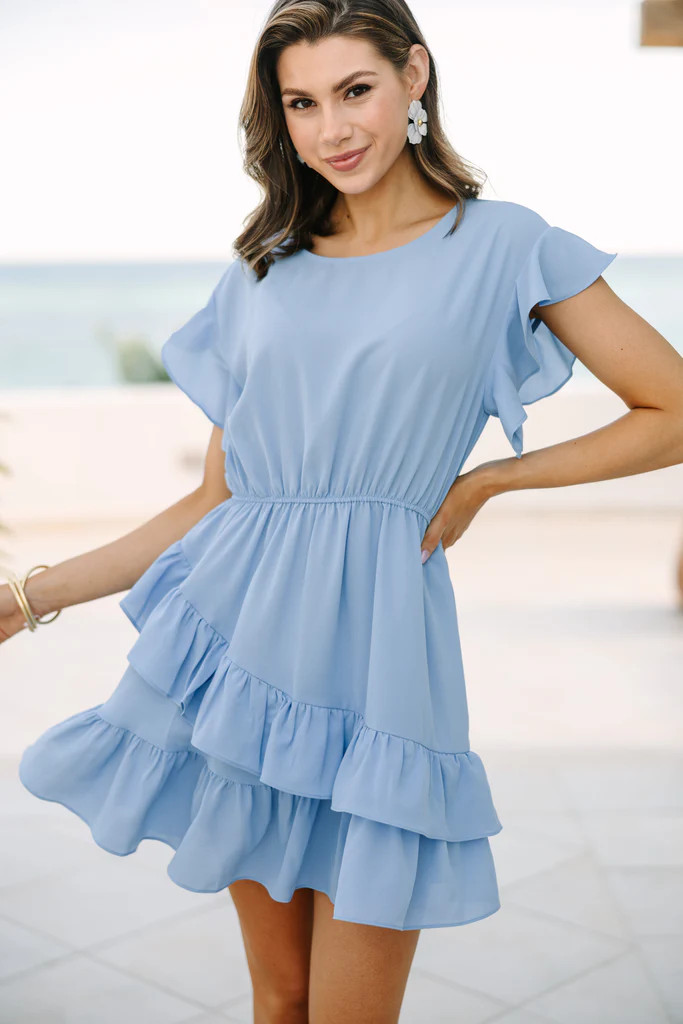Feminine Love Light Blue Ruffled Dress | The Mint Julep Boutique
